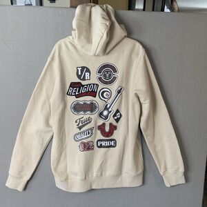 True Religion Brand Jeans Hoodie Mens XL Full Zip Patches Retro Skater Hippie